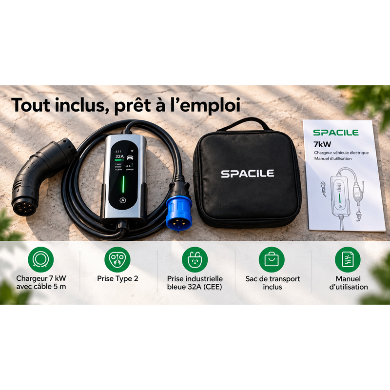 Chargeur portable voiture électrique 7 kW Type 2 – Spacile